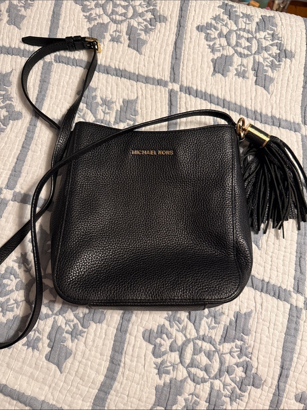 Michael Kors Black Pebbled Leather Crossbody with Tassel